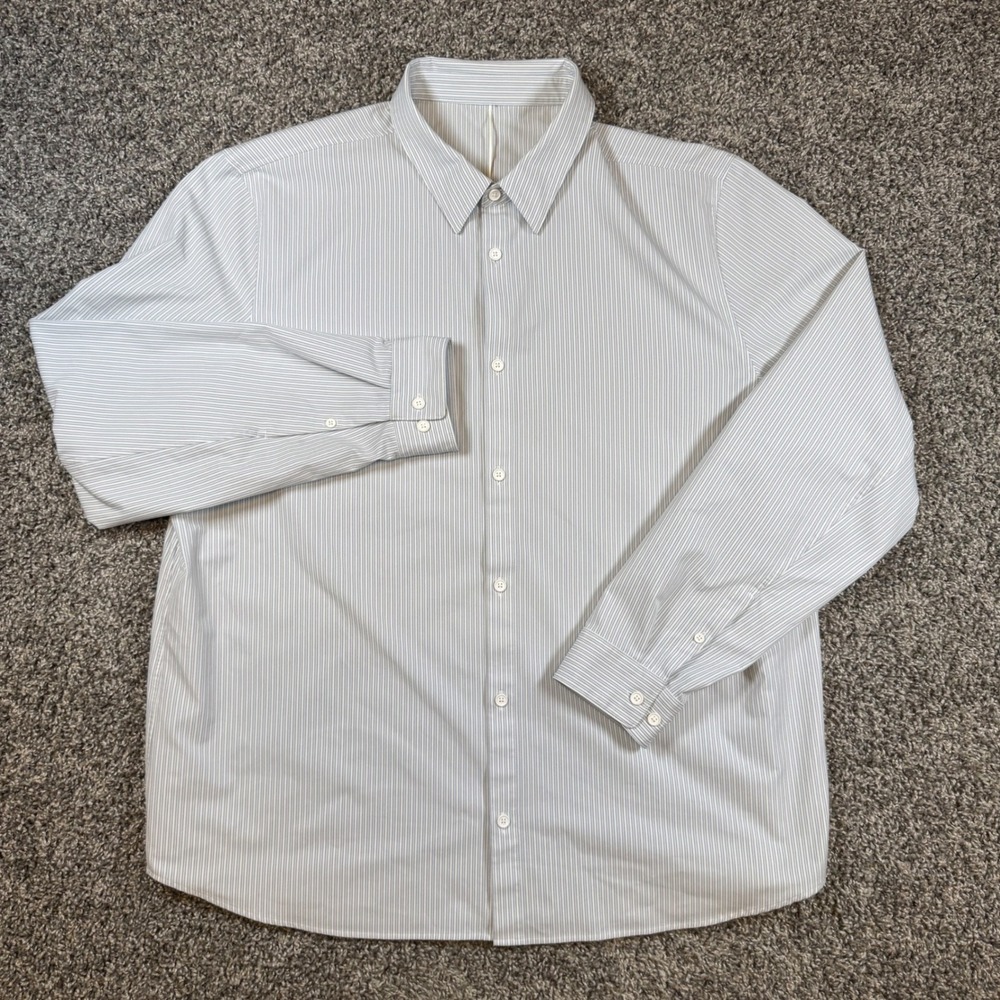 Lululemon Commission Shirt Mens XXL Blue White Stripe Long Sleeve Button Down